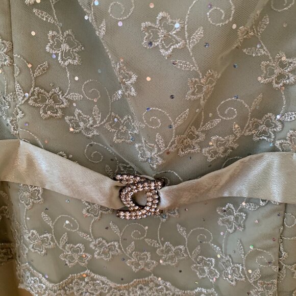 Satin Maxi Dress with Sheer Long Sleeve Beaded Jacket - Picture 6 of 11